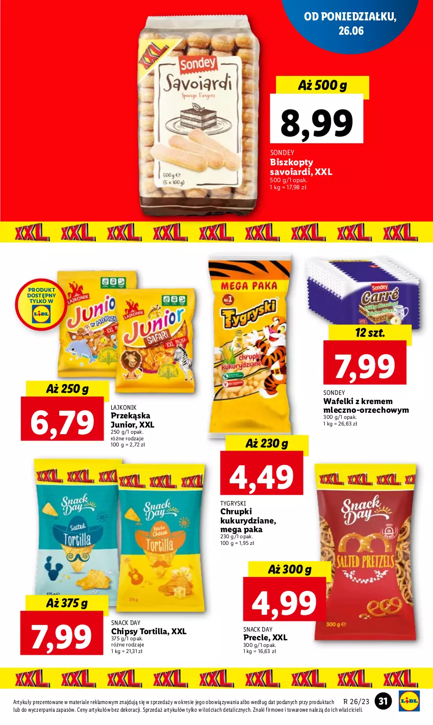 Gazetka promocyjna Lidl - GAZETKA - ważna 26.06 do 28.06.2023 - strona 33 - produkty: Biszkopty, Chipsy, Chrupki, Gry, Lajkonik, Precle, Tortilla