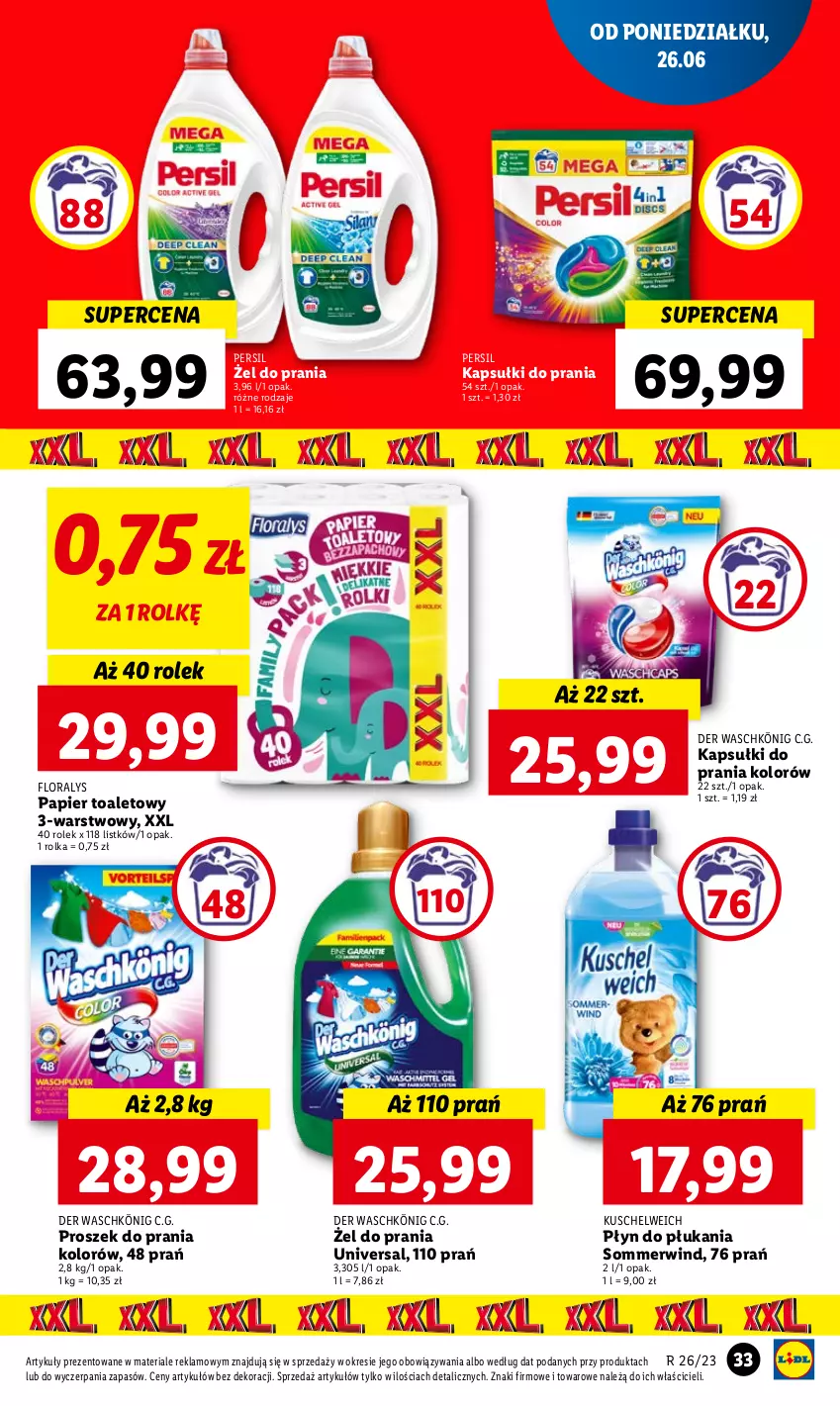 Gazetka promocyjna Lidl - GAZETKA - ważna 26.06 do 28.06.2023 - strona 35 - produkty: Flora, Kapsułki do prania, König, Papier, Papier toaletowy, Persil, Płyn do płukania, Proszek do prania