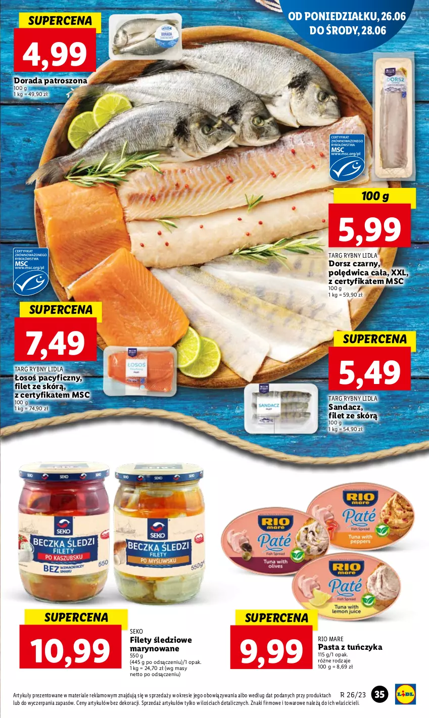 Gazetka promocyjna Lidl - GAZETKA - ważna 26.06 do 28.06.2023 - strona 37 - produkty: Dorsz, Polędwica, Rio Mare, Sandacz, SEKO, Tuńczyk