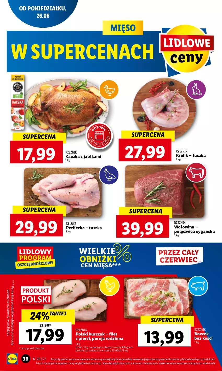 Gazetka promocyjna Lidl - GAZETKA - ważna 26.06 do 28.06.2023 - strona 38 - produkty: Boczek, Boczek bez kości, Gra, Jabłka, Kaczka, Królik, Kurczak, Mięso, Olej, Perliczka, Piec, Polędwica, Por, Tusz, Wołowina