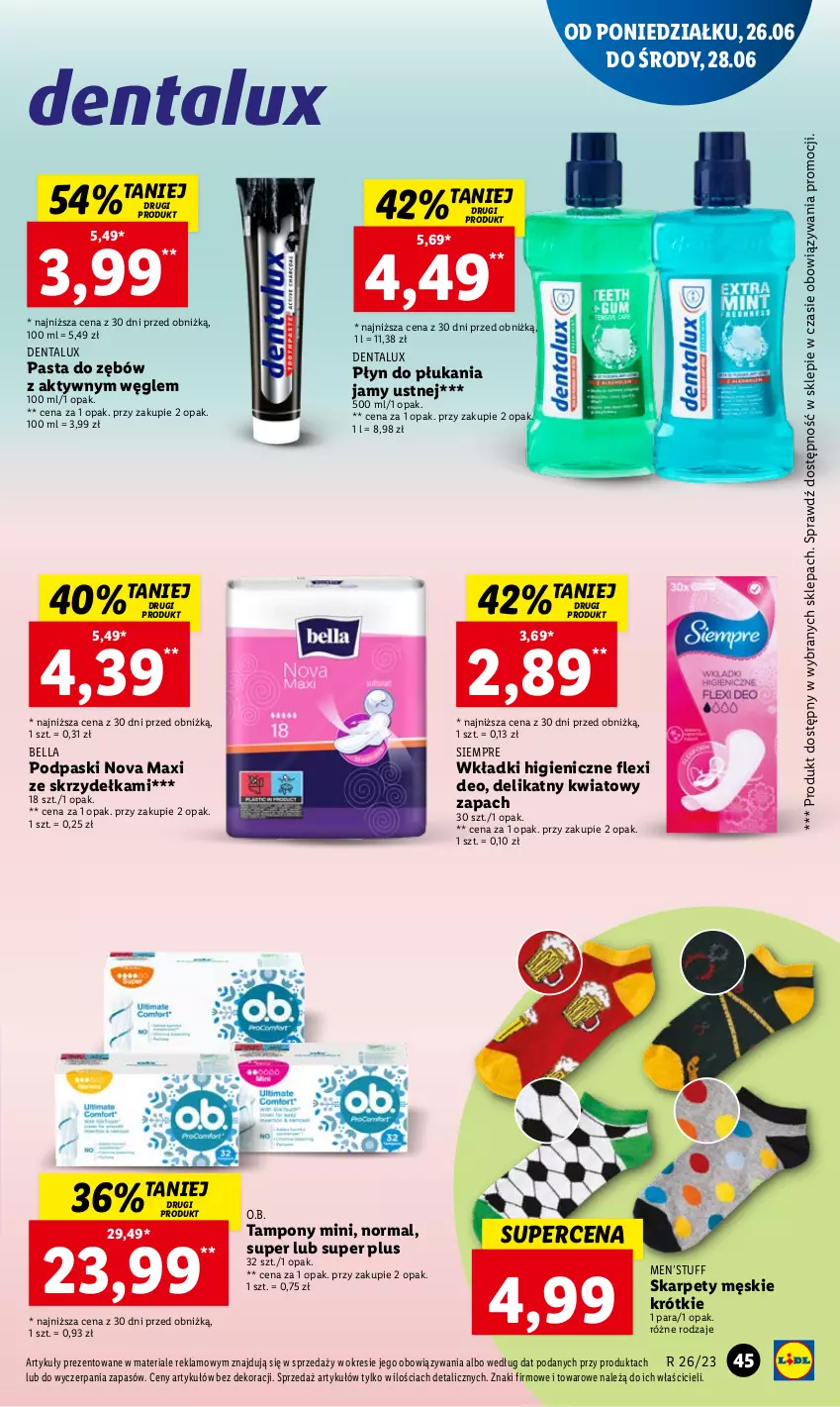 Gazetka promocyjna Lidl - GAZETKA - ważna 26.06 do 28.06.2023 - strona 47 - produkty: Bell, Bella, Karp, O.B., Pasta do zębów, Płyn do płukania, Płyn do płukania jamy ustnej, Podpaski, Tampony, Wkładki