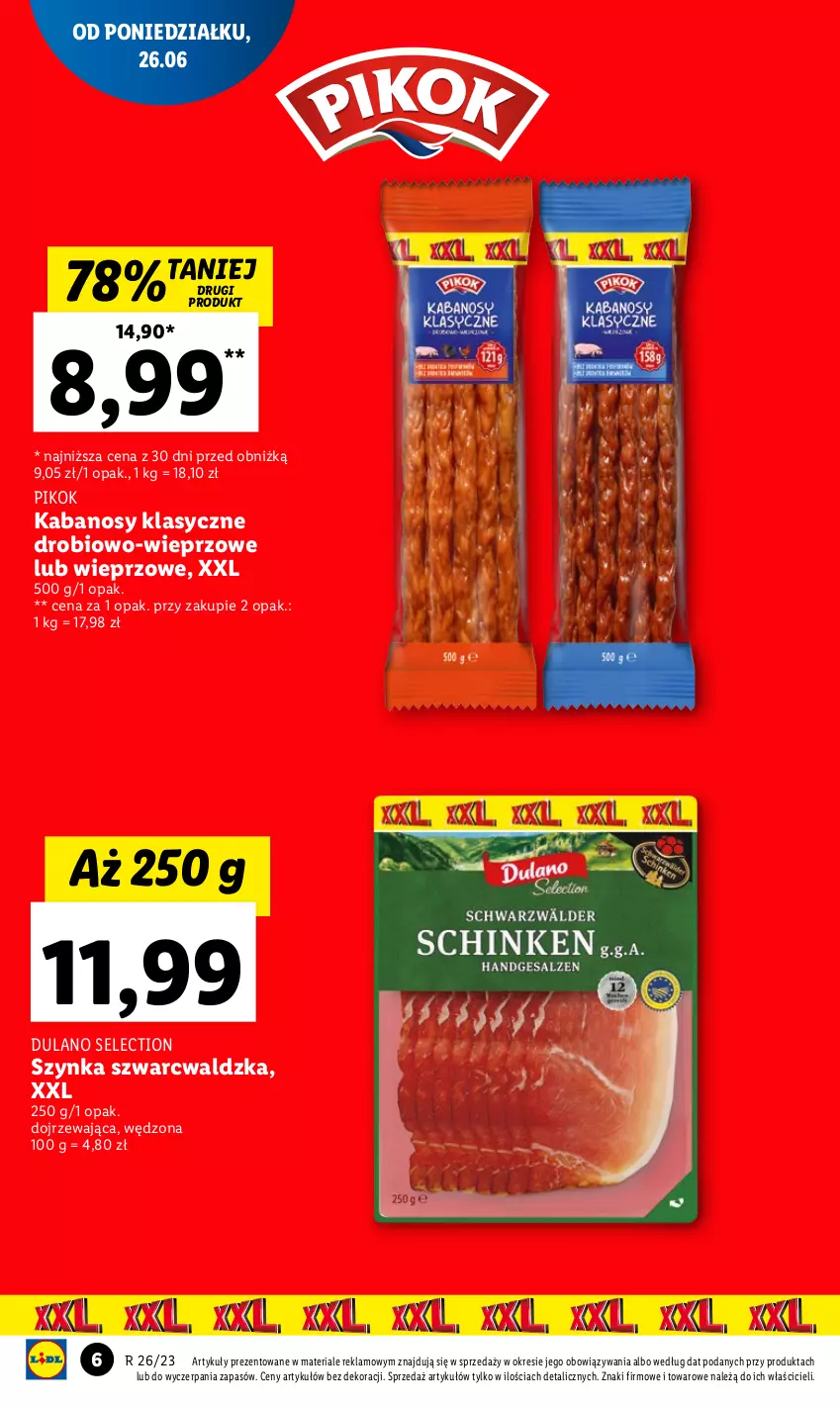 Gazetka promocyjna Lidl - GAZETKA - ważna 26.06 do 28.06.2023 - strona 6 - produkty: Dulano, Kabanos, PIKOK, Szynka