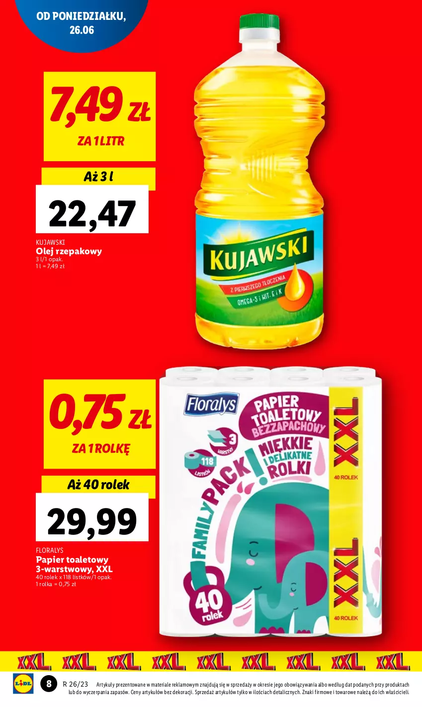 Gazetka promocyjna Lidl - GAZETKA - ważna 26.06 do 28.06.2023 - strona 8 - produkty: Flora, Kujawski, Olej, Olej rzepakowy, Papier, Papier toaletowy