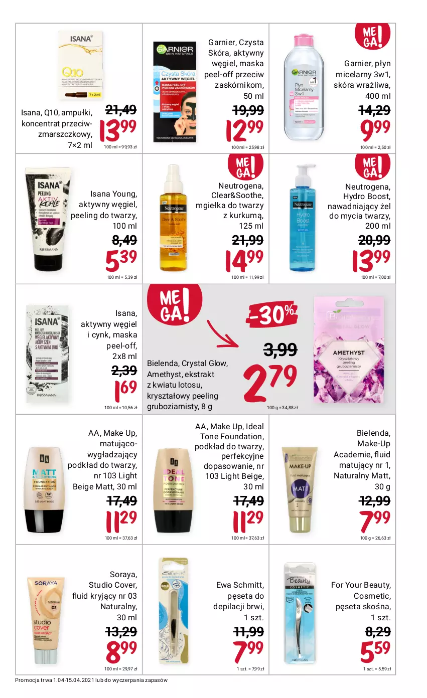 Gazetka promocyjna Rossmann - Kwiecień I - ważna 01.04 do 15.04.2021 - strona 11 - produkty: Bielenda, Cynk, Ewa Schmitt, For Your Beauty, Foundation, Garnier, Isana, Mars, Maska, Mgiełka do twarzy, Neutrogena, Peeling, Pęseta, Płyn micelarny, Podkład, Podkład do twarzy