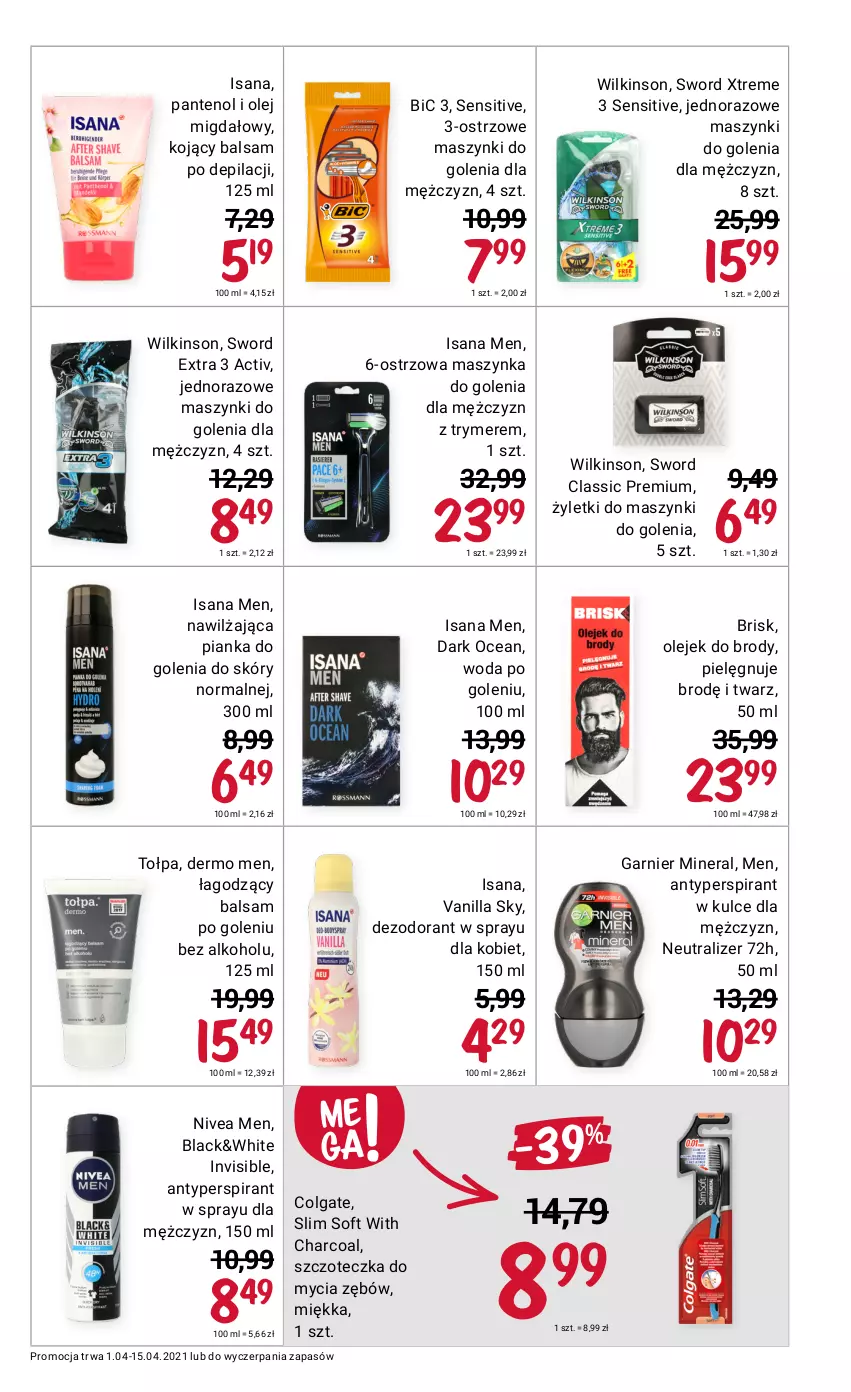 Gazetka promocyjna Rossmann - Kwiecień I - ważna 01.04 do 15.04.2021 - strona 5 - produkty: Antyperspirant, Balsam po goleniu, BIC, Colgate, Dezodorant, Garnier, Isana, Lack, LG, Maszynka, Maszynka do golenia, Nivea, Nivea Men, Olej, Pianka do golenia, Szczoteczka, Szynka, Tołpa, Woda, Woda po goleniu