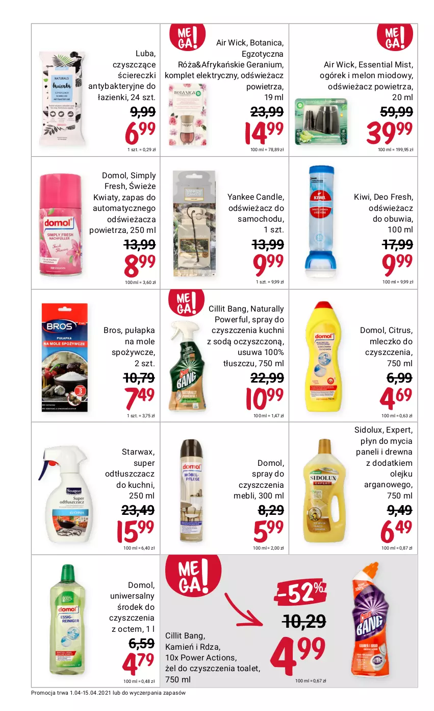 Gazetka promocyjna Rossmann - Kwiecień I - ważna 01.04 do 15.04.2021 - strona 8 - produkty: Air Wick, Cillit Bang, Domol, Kiwi, Melon, Mleczko, Odświeżacz powietrza, Odtłuszczacz, Ogórek, Olej, Płyn do mycia, Płyn do mycia paneli, Róża, Sidolux, Spray do czyszczenia