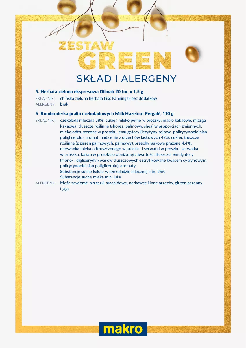 Gazetka promocyjna Makro - Wielkanocne zestawy upominkowe - ważna 15.02 do 02.04.2024 - strona 13 - produkty: Cukier, Czekolada, Czekolada mleczna, Dilmah, Fa, Herbata, Jaja, Kakao, LG, Masło, Mleko, Orzeszki, Por, Ser