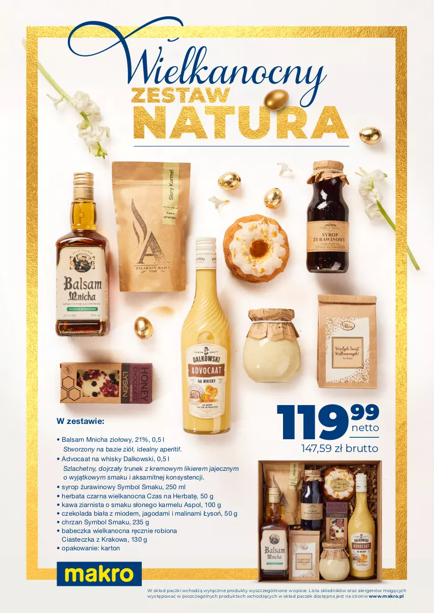 Gazetka promocyjna Makro - Wielkanocne zestawy upominkowe - ważna 15.02 do 02.04.2024 - strona 8 - produkty: Advocaat, Aksam, Chrzan, Czekolada, Herbata, Herbata czarna, Kawa, Kawa ziarnista, Likier, Syrop, Whisky, Wino