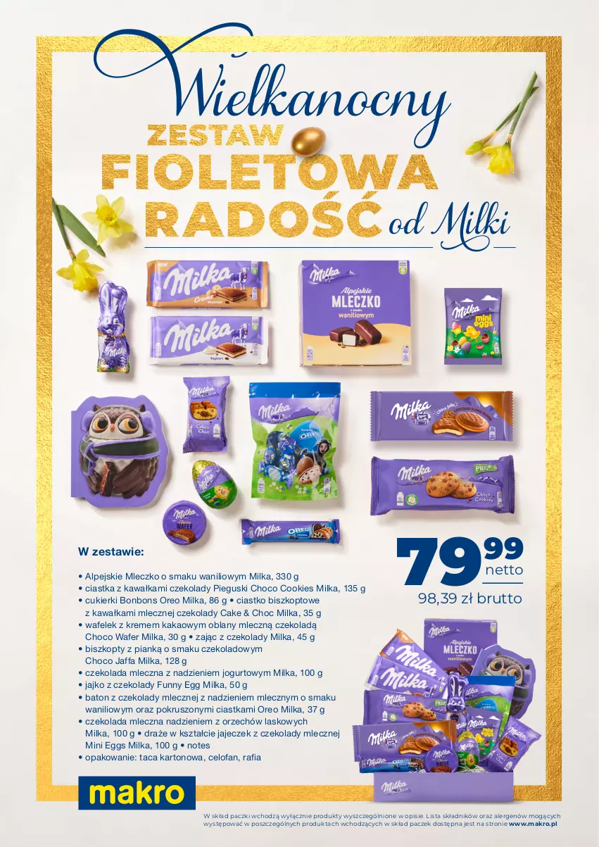 Gazetka promocyjna Makro - Wielkanocne zestawy upominkowe - ważna 15.02 do 02.04.2024 - strona 9 - produkty: Baton, Biszkopty, Ciastka, Cukier, Cukierki, Czekolada, Czekolada mleczna, Fa, Jogurt, Kakao, Kawa, Milka, Mleczko, Oreo, Taca, Wafelek