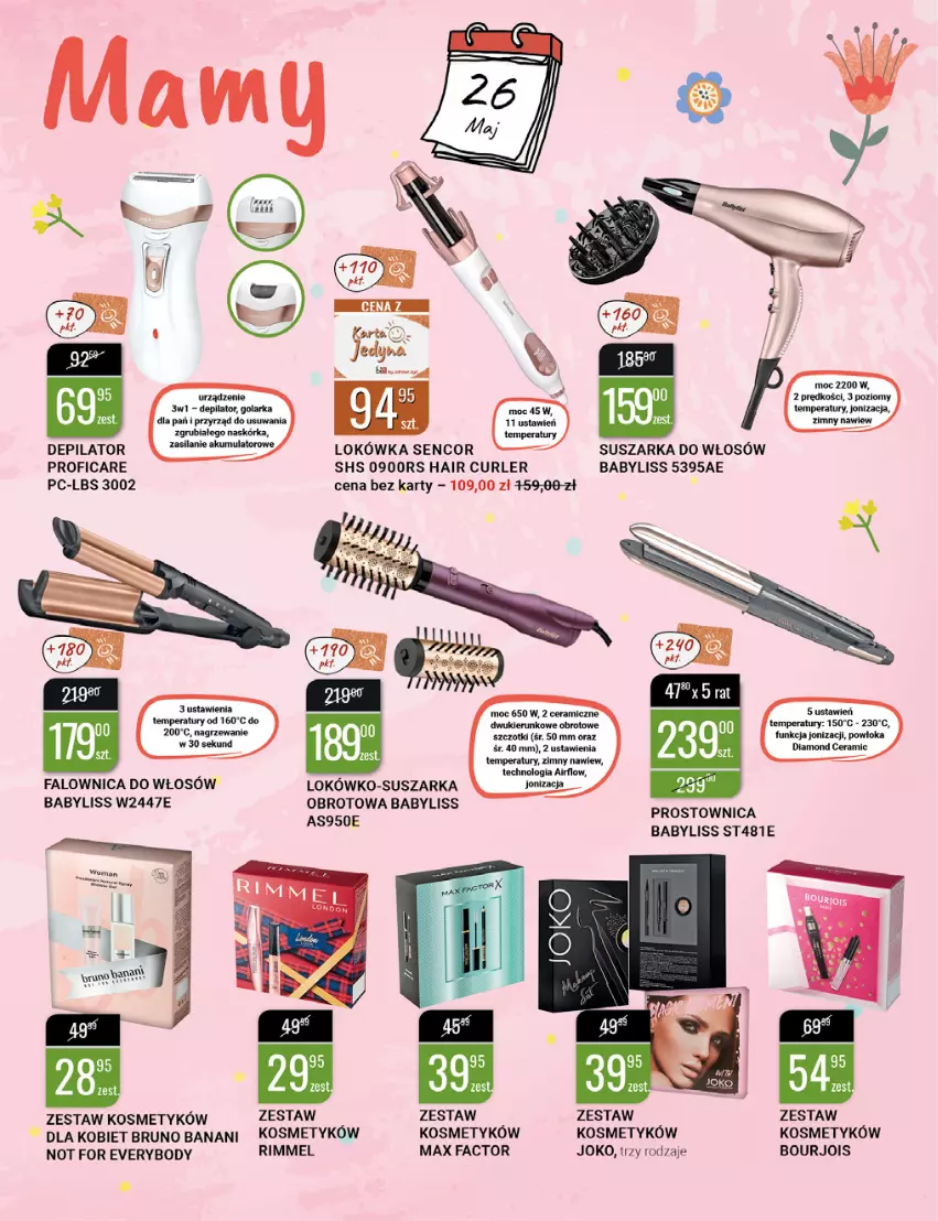 Gazetka promocyjna Bi1 - Dzień Mamy - ważna 18.05 do 24.05.2022 - strona 5 - produkty: Anew, Babyliss, Body, Bourjois, Bruno Banani, Depilator, Fa, Golarka, Lokówka, Max Factor, O nas, Sencor, Suszarka