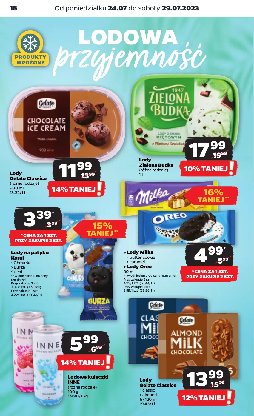 Gazetka promocyjna Netto - Artykuły spożywcze - ważna 24.07 do 29.07.2023 - strona 18 - produkty: Lody, Milka, Oreo, Produkty mrożone, Zielona Budka