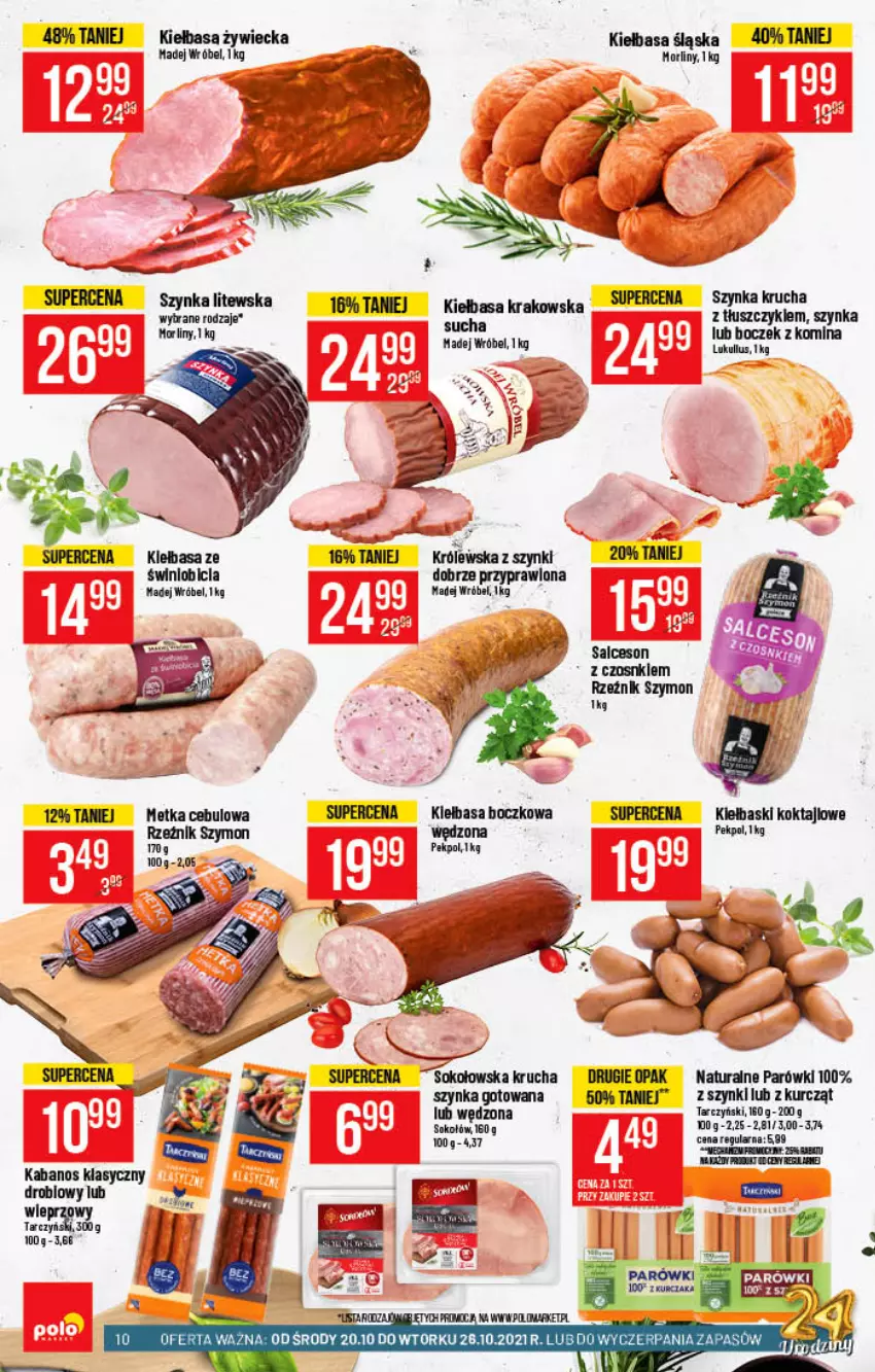 Gazetka promocyjna PoloMarket - Gazetka pomocyjna - ważna 20.10 do 26.10.2021 - strona 10 - produkty: Boczek, Kabanos, Kiełbasa, Kiełbasa śląska, Madej Wróbel, Parówki, Pekpol, Salceson, Sok, Sokołów, Szynka, Tarczyński