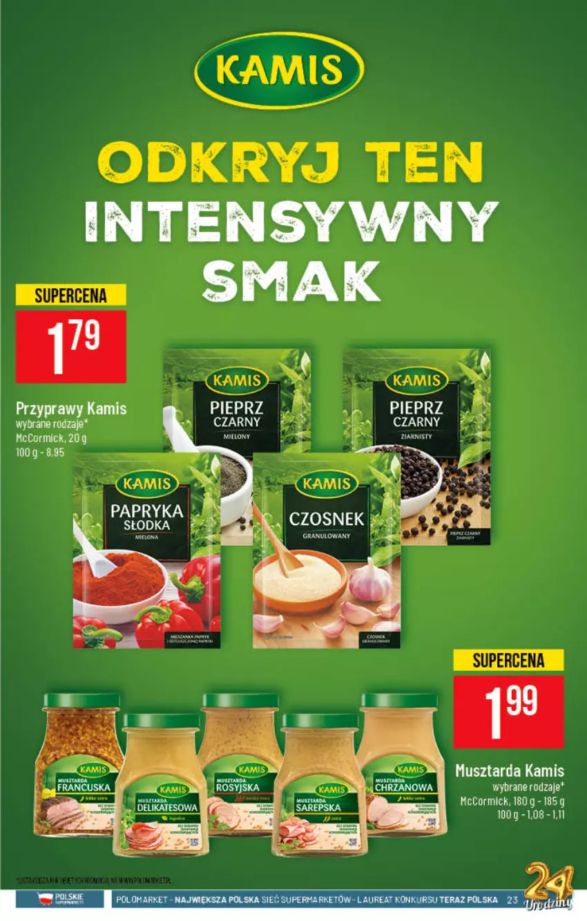 Gazetka promocyjna PoloMarket - Gazetka pomocyjna - ważna 20.10 do 26.10.2021 - strona 23 - produkty: Czosnek, Gra, Kamis, Mecze, Mus, Musztarda, Papryka, Pieprz, Przyprawy