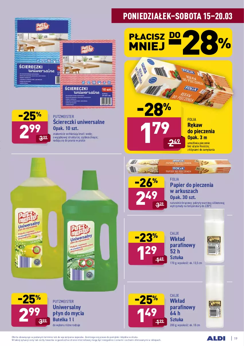 Gazetka promocyjna Aldi - ALE! CENA w ALDI - ważna 15.03 do 27.03.2021 - strona 21 - produkty: Papier, Papier do pieczenia, Piec, Płyn do mycia, Putzmeister, Rękaw do pieczenia, Sok