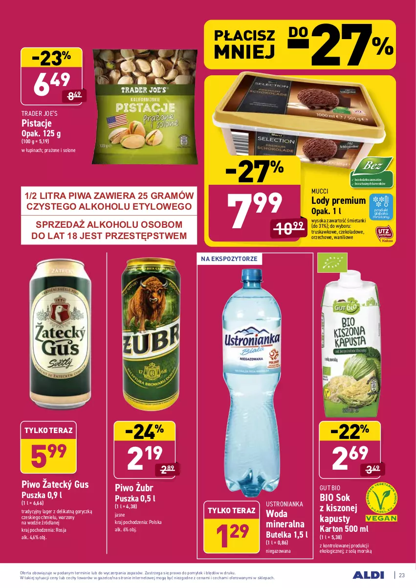 Gazetka promocyjna Aldi - ALE! CENA w ALDI - ważna 15.03 do 27.03.2021 - strona 25 - produkty: Gra, Lody, Pistacje, Piwa, Piwo, Sok, Tera, Woda, Woda mineralna