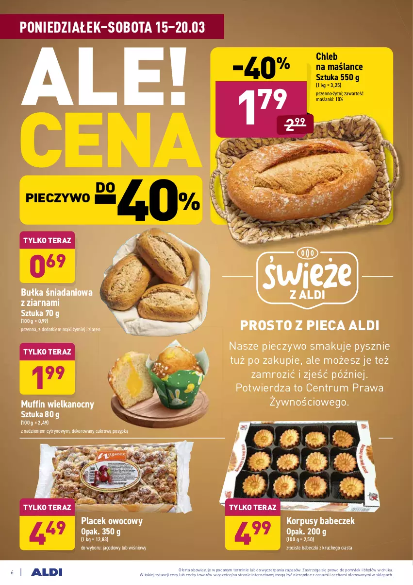 Gazetka promocyjna Aldi - ALE! CENA w ALDI - ważna 15.03 do 27.03.2021 - strona 6 - produkty: Babeczki, Bułka, Chleb, Danio, Korpusy, Lanki, Piec, Pieczywo, Rum, Tera