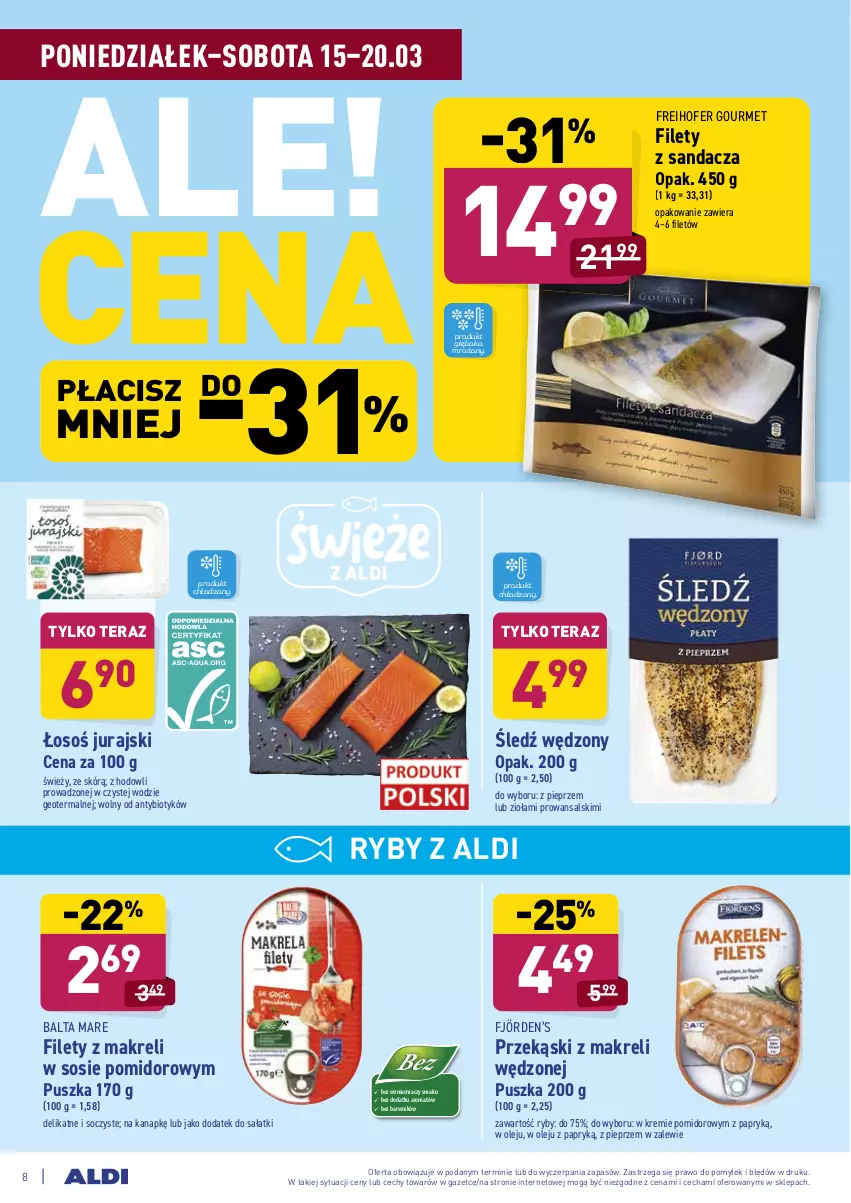 Gazetka promocyjna Aldi - ALE! CENA w ALDI - ważna 15.03 do 27.03.2021 - strona 8 - produkty: Balta Mare, Freihofer Gourmet, Olej, Pieprz, Sałat, Sandacz, Sos, Tera