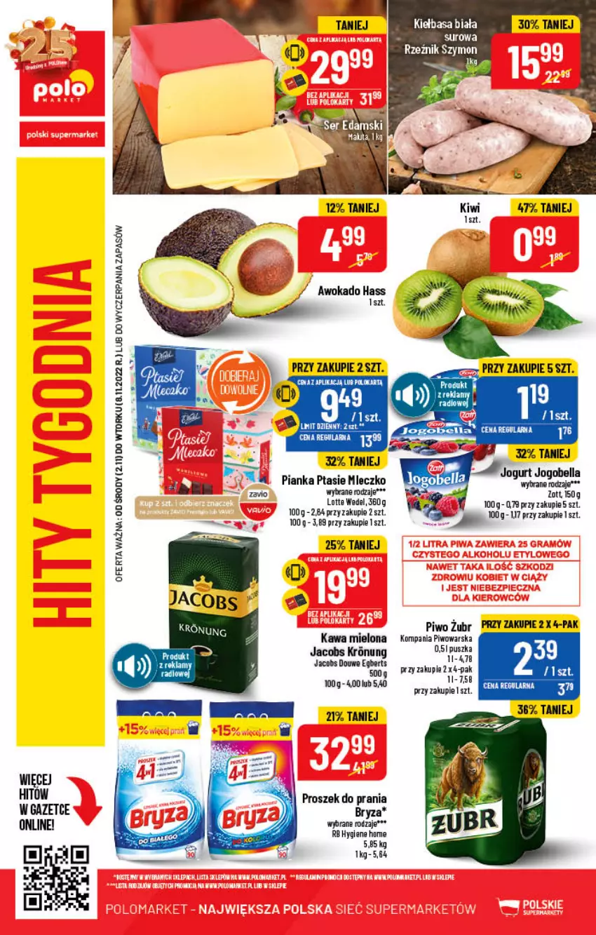 Gazetka promocyjna PoloMarket - Gazetka pomocyjna - ważna 02.11 do 08.11.2022 - strona 72 - produkty: Bell, Bella, Bryza, Jacobs, Jogobella, Kawa, Kawa mielona, Kiełbasa, Kiełbasa biała, Kiwi, Mleczko, Piwo, Proszek do prania, Ptasie mleczko, Zott