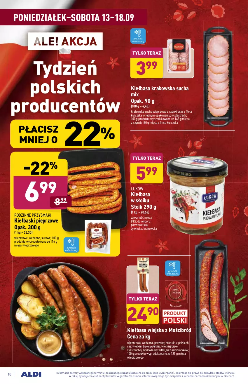 Gazetka promocyjna Aldi - SUPER SMACZNE OKAZJE - ważna 13.09 do 18.09.2021 - strona 10 - produkty: Kiełbasa, Kiełbasa krakowska, Kiełbasa wiejska, Kiełbaski pieprzowe, Kurczak, Pieprz, Przysmaki, Tera, Wawel