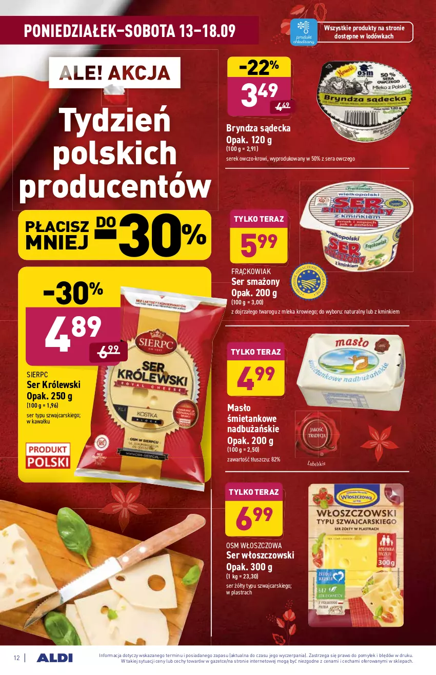 Gazetka promocyjna Aldi - SUPER SMACZNE OKAZJE - ważna 13.09 do 18.09.2021 - strona 12 - produkty: Bryndza, Cars, Kawa, Królewski, Lodówka, Masło, Ser, Serek, Tera, Włoszczowski