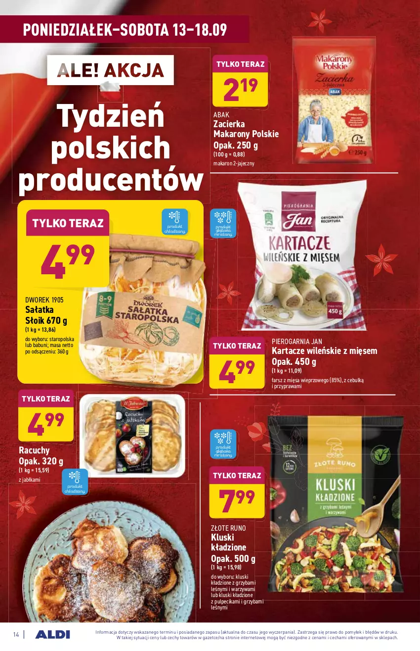 Gazetka promocyjna Aldi - SUPER SMACZNE OKAZJE - ważna 13.09 do 18.09.2021 - strona 14 - produkty: Babuni, Fa, Jabłka, Makaron, Sałat, Sałatka, Tera, Warzywa, Zacierka