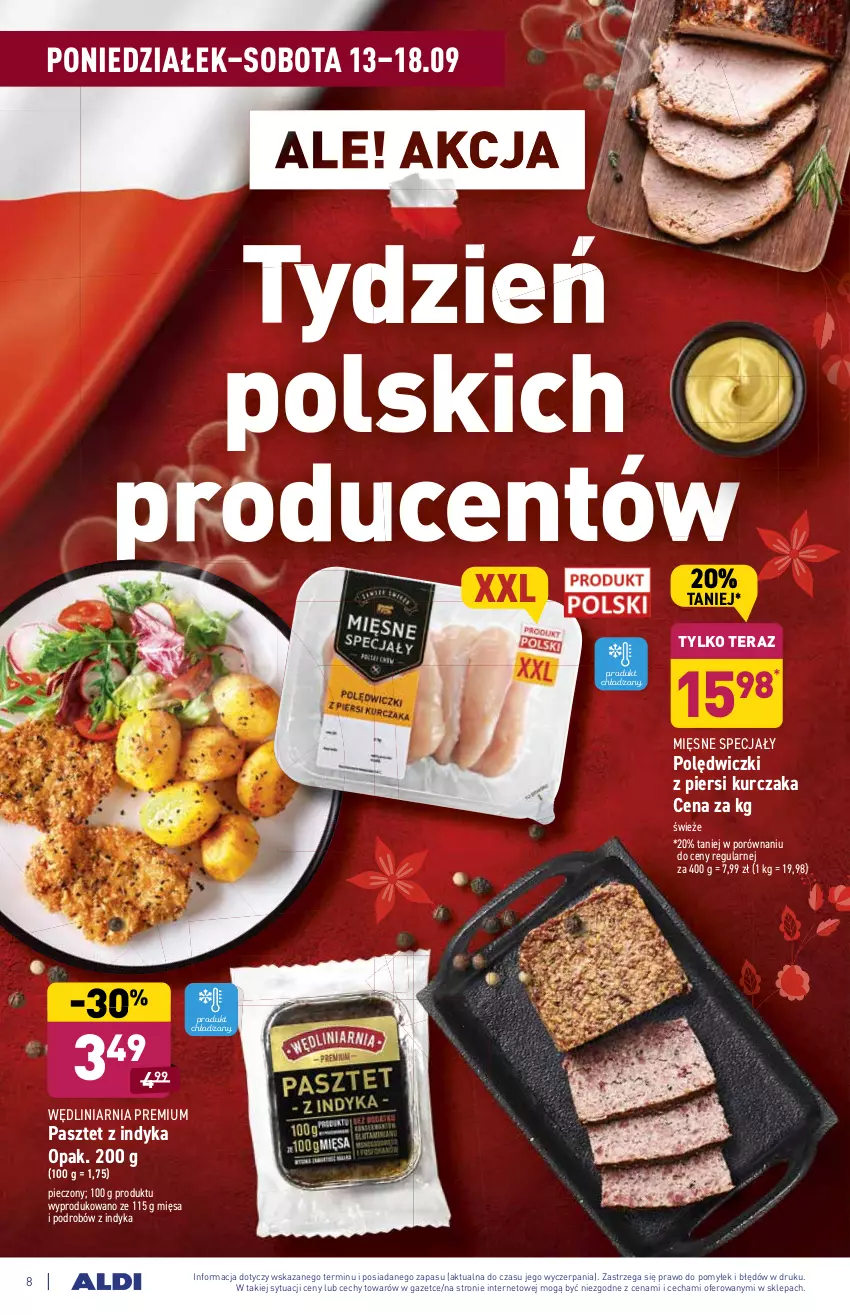 Gazetka promocyjna Aldi - SUPER SMACZNE OKAZJE - ważna 13.09 do 18.09.2021 - strona 8 - produkty: Kurczak, Mięsne specjały, Pasztet, Pasztet z indyka, Piec, Por, Tera