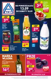 Gazetka promocyjna Aldi - SUPER SMACZNE OKAZJE - Gazetka - ważna od 18.09 do 18.09.2021 - strona 1 - produkty: Sok, Gin, Mleczna Rzeka, Kefir naturalny, Pomidorki, Tera, Tarczyński, Miód, Oliwa z oliwek, Kabanos, Kefir