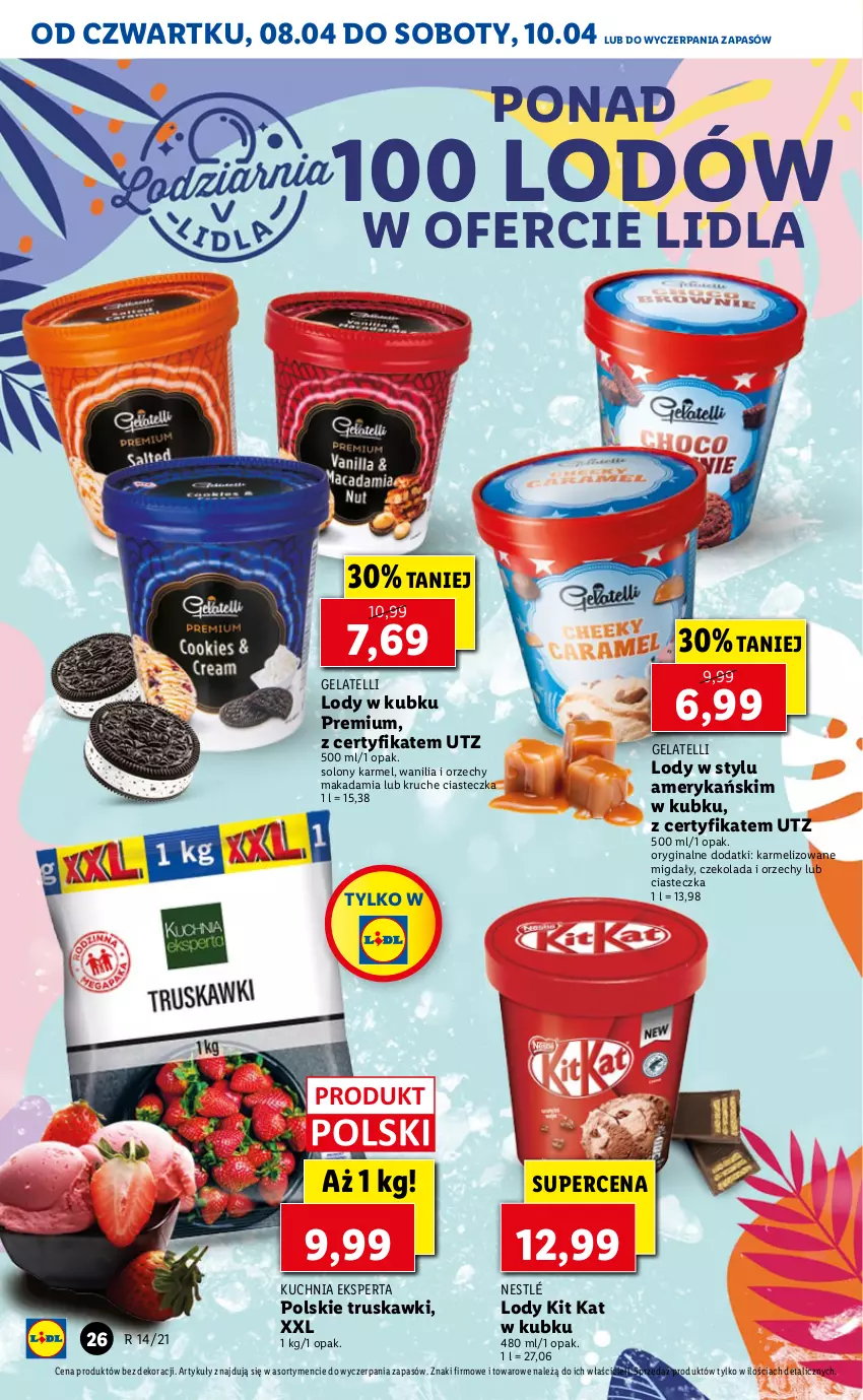 Gazetka promocyjna Lidl - GAZETKA - ważna 08.04 do 10.04.2021 - strona 26 - produkty: Czekolada, Gin, Kit Kat, Kuchnia, Lody, Migdały, Nestlé, Truskawki