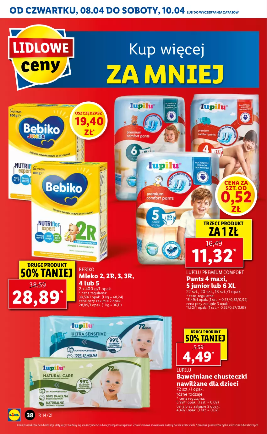 Gazetka promocyjna Lidl - GAZETKA - ważna 08.04 do 10.04.2021 - strona 38 - produkty: Bebiko, Chusteczki, Dzieci, Mleko