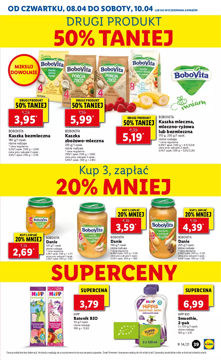 Gazetka promocyjna Lidl - GAZETKA - ważna 08.04 do 10.04.2021 - strona 39 - produkty: Baton, BoboVita, HiPP, Ryż, Smoothie, Tonik