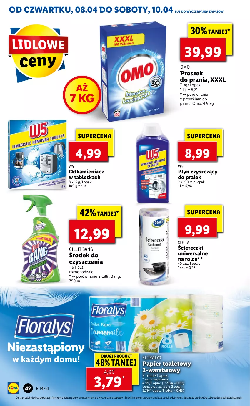 Gazetka promocyjna Lidl - GAZETKA - ważna 08.04 do 10.04.2021 - strona 42 - produkty: Cillit Bang, Flora, Odkamieniacz, Papier, Papier toaletowy, Por, Proszek do prania, Tablet