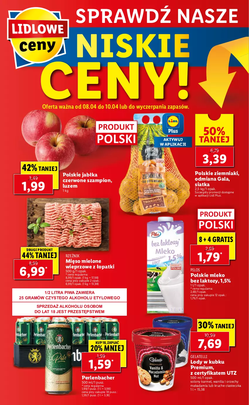 Gazetka promocyjna Lidl - GAZETKA - ważna 08.04 do 10.04.2021 - strona 48 - produkty: Gala, Gra, Jabłka, Lody, Mięso, Mięso mielone, Mleko, Mleko bez laktozy, NBA, Pilos, Piwa, Siatka, Szampion, Ziemniaki