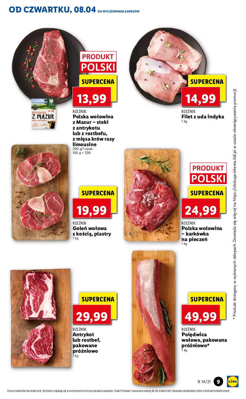 Gazetka promocyjna Lidl - GAZETKA - ważna 08.04 do 10.04.2021 - strona 9 - produkty: Piec, Polędwica, Polędwica wołowa, Rostbef, Stek, Wołowina