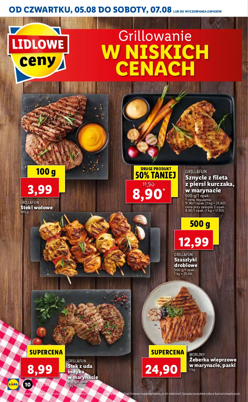 Gazetka promocyjna Lidl - GAZETKA - ważna 05.08 do 07.08.2021 - strona 10 - produkty: Grill, Kurczak, Morliny, Stek