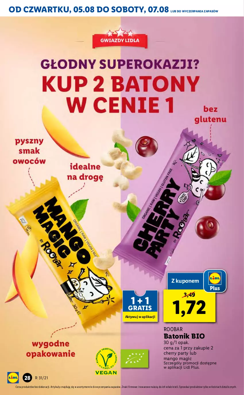 Gazetka promocyjna Lidl - GAZETKA - ważna 05.08 do 07.08.2021 - strona 28 - produkty: Baton, Bio Batonik, Gra, Mango, Tonik