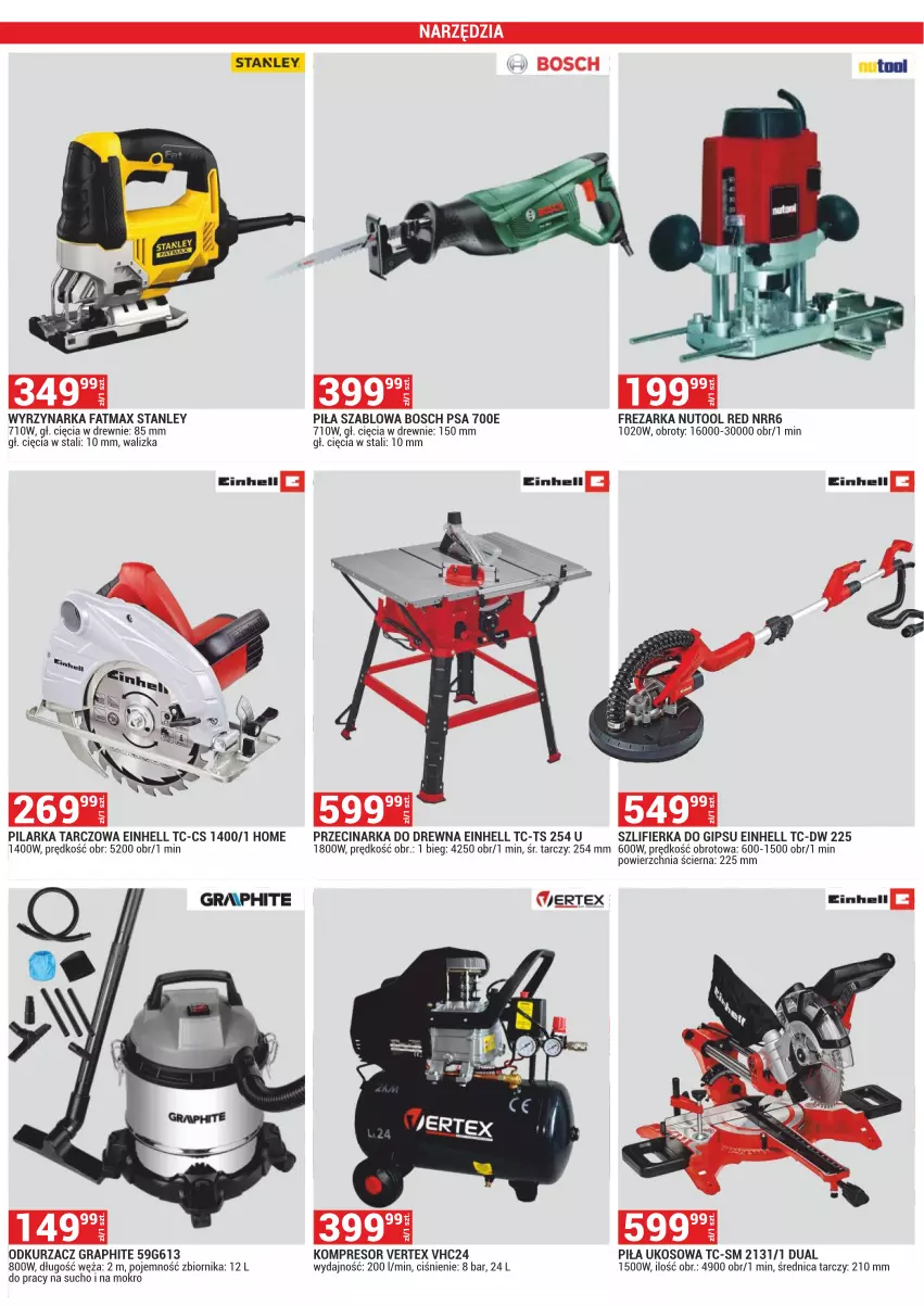 Gazetka promocyjna Merkury Market - ważna 01.09 do 30.09.2024 - strona 55 - produkty: Bosch, Einhell, Fa, Frezarka, Gra, Kompresor, Odkurzacz, Piła ukosowa, Pilarka tarczowa, Przecinarka, Przecinarka do drewna, Szlifierka, Walizka, Wyrzynarka