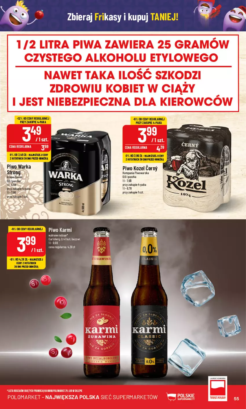 Gazetka promocyjna PoloMarket - Gazetka pomocyjna - ważna 22.11 do 28.11.2023 - strona 55 - produkty: Carlsberg, Fa, Karmi, Kozel, Piwo, Warka