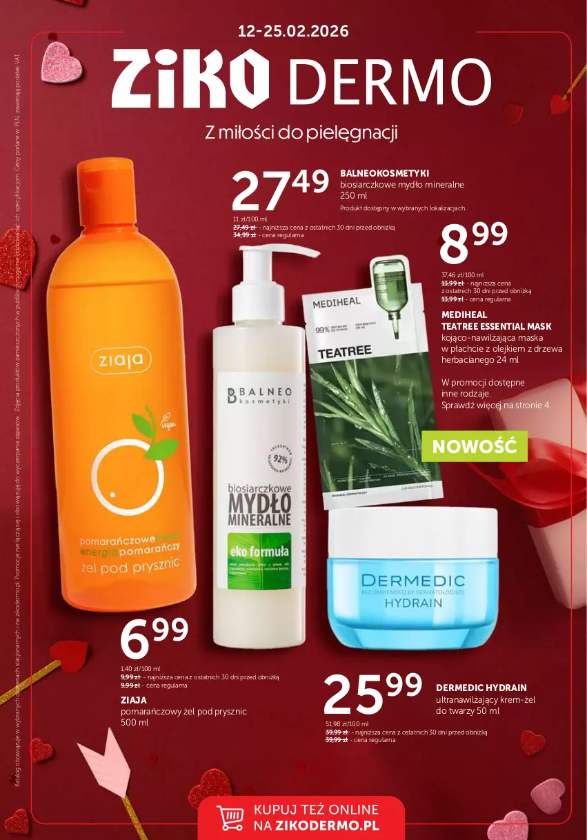 Gazetka promocyjna Ziko - Gazetka Ziko Dermo - ważna 12.02 do 25.02.2026 - strona 1 - produkty: Dermedic, Maska, Maska w płachcie, Mydło, Olej, Tran, Ziaja