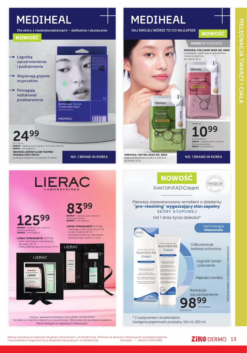 Gazetka promocyjna Ziko - Gazetka Ziko Dermo - ważna 12.02 do 25.02.2026 - strona 13 - produkty: Krem pod oczy, Lierac, Makijaż, Maska, Maska w płachcie, Peeling, Plasterki, Ser, Woda, Woda micelarna
