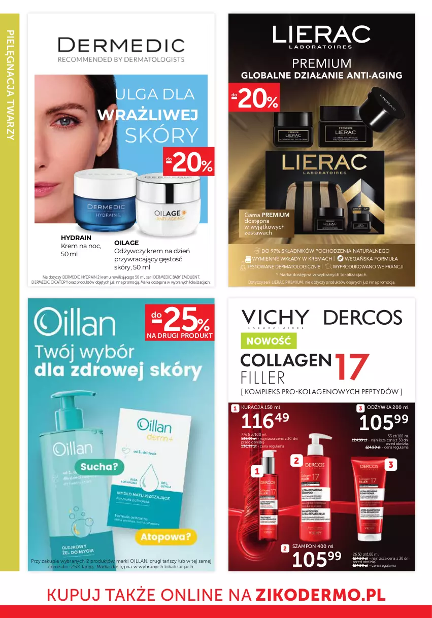 Gazetka promocyjna Ziko - Gazetka Ziko Dermo - ważna 12.02 do 25.02.2026 - strona 24 - produkty: Dermedic, Hydrain 2, Krem na dzień, Krem na noc, LG, Lierac, Odżywka, Oillan, Ser, Szampon, Top
