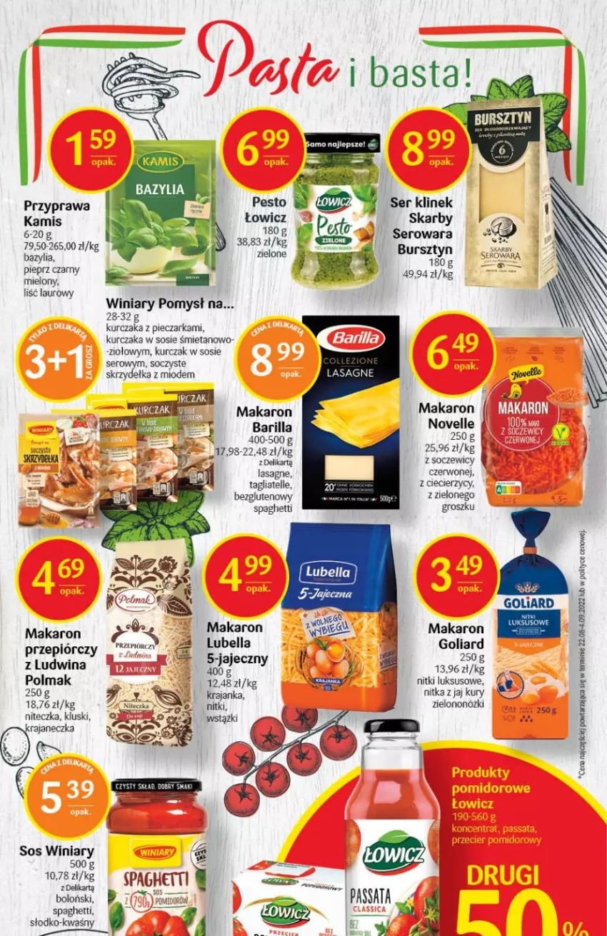 Gazetka promocyjna Delikatesy Centrum - Gazetka DC41 - ważna 20.10 do 26.10.2022 - strona 29 - produkty: Barilla, Bazyl, Bazylia, Bell, Bella, Bursztyn, Goliard, Kamis, Kurczak, Lasagne, Laur, Lubella, Makaron, Olma, Pesto, Piec, Pieczarka, Pieprz, Ser, Sos, Spaghetti, Tagliatelle, Winiary