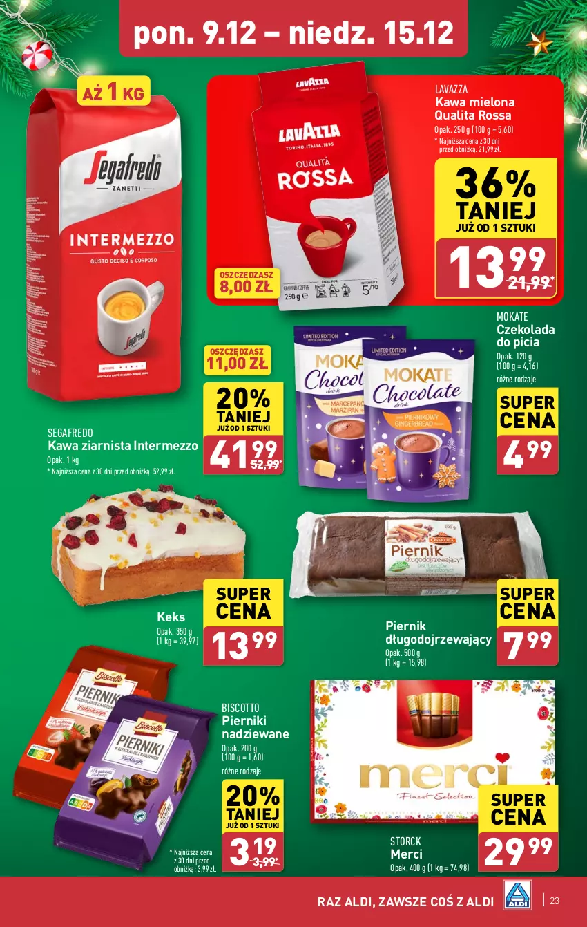 Gazetka promocyjna Aldi - Pełna oferta - ważna 09.12 do 15.12.2024 - strona 23 - produkty: Czekolada, Kawa, Kawa mielona, Kawa ziarnista, Lavazza, Merci, Piernik, Segafredo