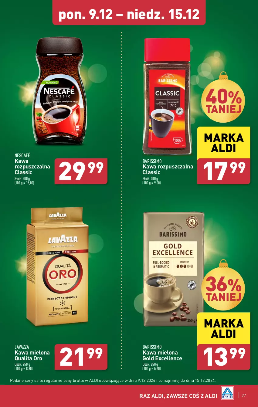 Gazetka promocyjna Aldi - Pełna oferta - ważna 09.12 do 15.12.2024 - strona 27 - produkty: Kawa, Kawa mielona, Kawa rozpuszczalna, Lavazza, Nescafé