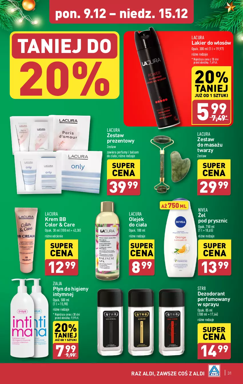 Gazetka promocyjna Aldi - Pełna oferta - ważna 09.12 do 15.12.2024 - strona 31 - produkty: Balsam do ciała, Dezodorant, Krem bb, Lakier, Lakier do włosów, Nivea, Olej, Olejek do ciała, Perfum, Płyn do higieny intymnej, Str8, Zestaw prezentowy, Ziaja