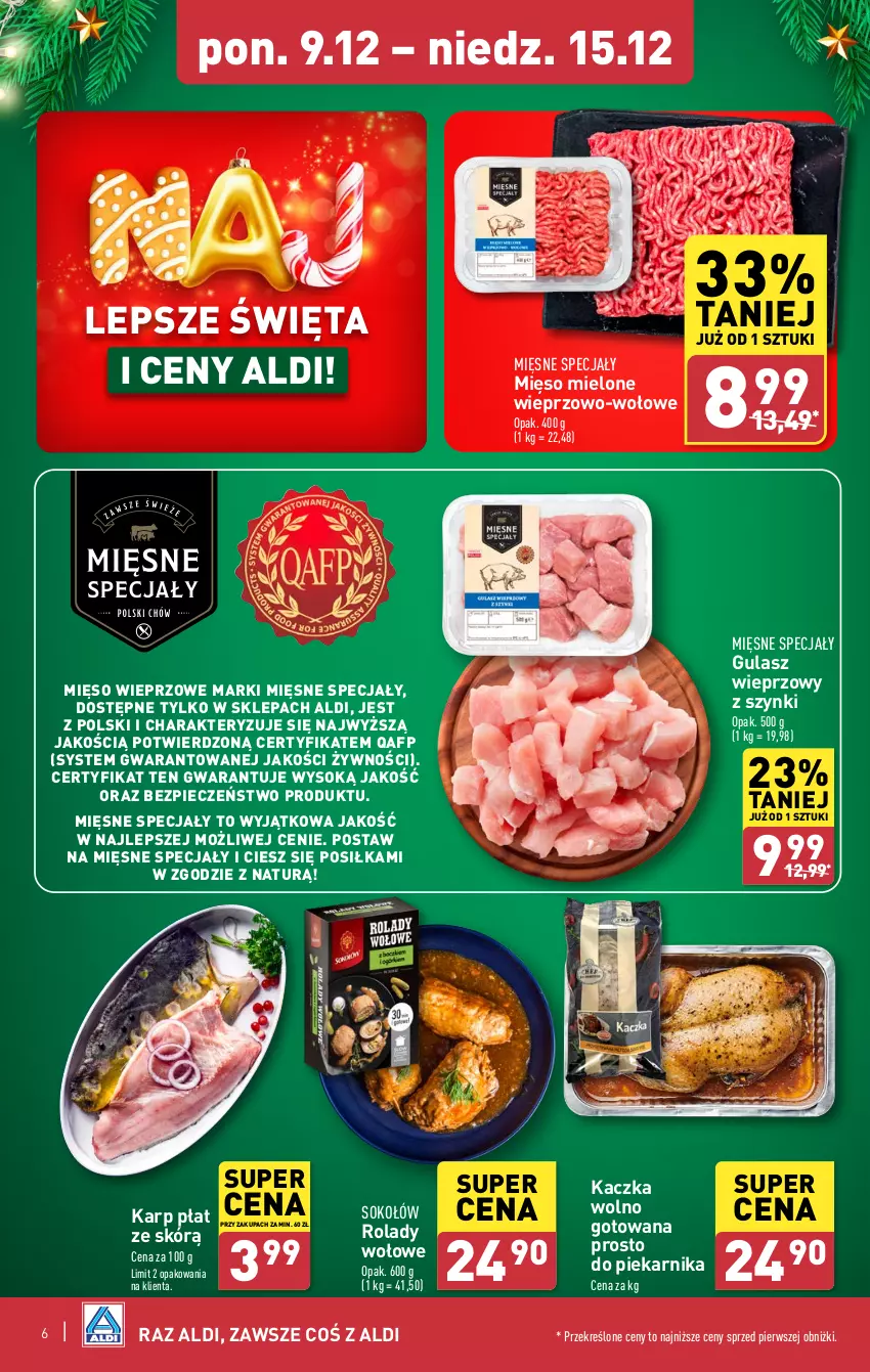 Gazetka promocyjna Aldi - Pełna oferta - ważna 09.12 do 15.12.2024 - strona 6 - produkty: Kaczka, Karp, Mięsne specjały, Mięso, Mięso mielone, Mięso wieprzowe, Piec, Piekarnik, Sok, Sokołów