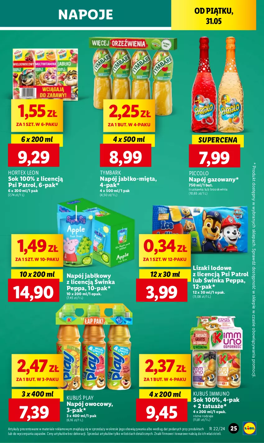 Gazetka promocyjna Lidl - GAZETKA - ważna 31.05 do 01.06.2024 - strona 33 - produkty: Hortex, Inka, Kubuś, Leon, Lizaki, Mięta, Napój, Napój gazowany, Napoje, Psi Patrol, Sok, Tymbark