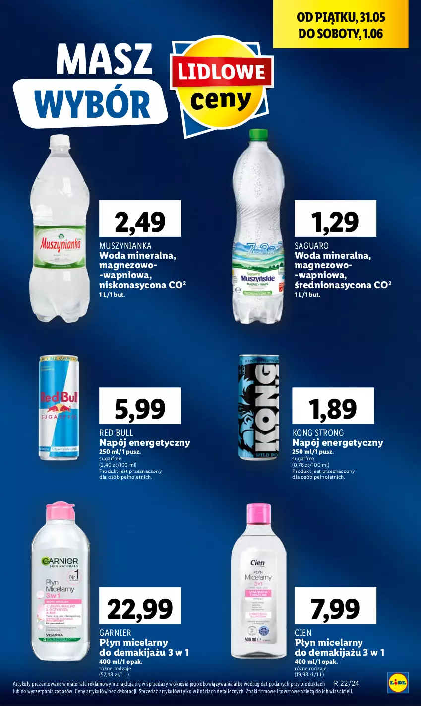 Gazetka promocyjna Lidl - GAZETKA - ważna 31.05 do 01.06.2024 - strona 35 - produkty: Garnier, Magnez, Makijaż, Mus, Muszynianka, Napój, Napój energetyczny, Płyn micelarny, Red Bull, Woda, Woda mineralna