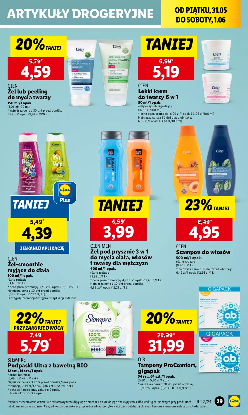 Gazetka promocyjna Lidl - GAZETKA - ważna 31.05 do 01.06.2024 - strona 37 - produkty: Krem do twarzy, O.B., Peeling, Podpaski, Smoothie, Szampon, Tampony