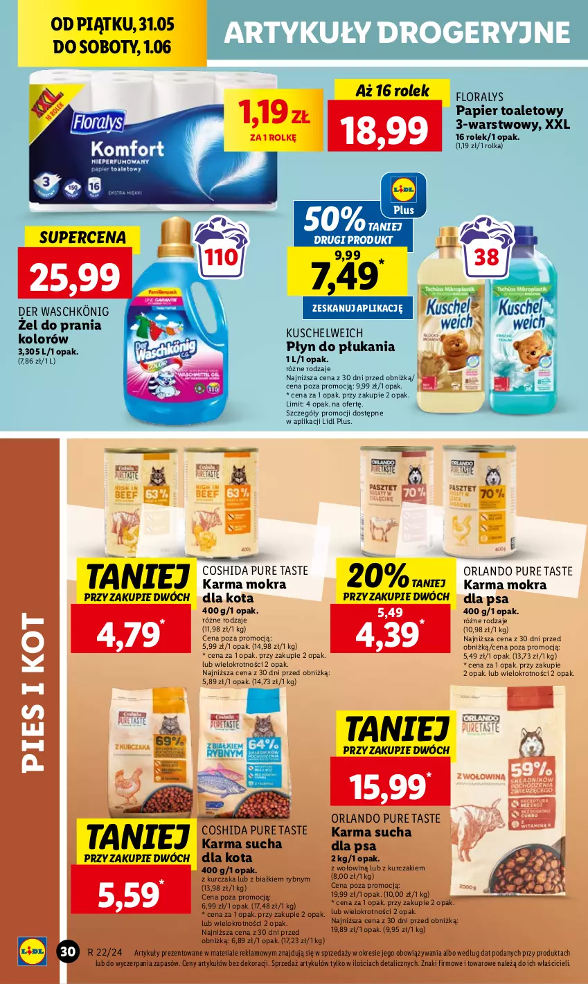 Gazetka promocyjna Lidl - GAZETKA - ważna 31.05 do 01.06.2024 - strona 38 - produkty: Flora, König, Kurczak, Papier, Papier toaletowy, Płyn do płukania, Pur