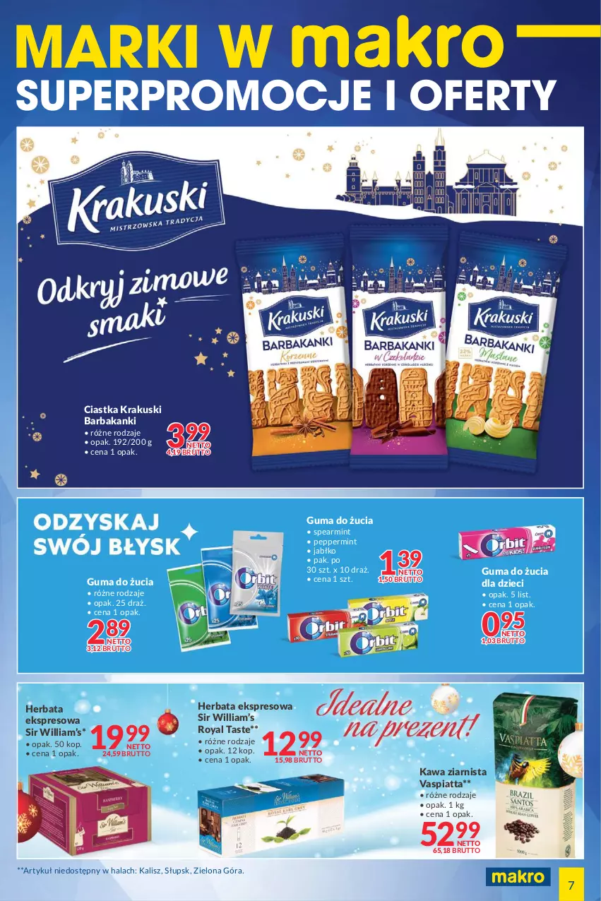 Gazetka promocyjna Makro - [Oferta specjalna] Marki w MAKRO - ważna 14.12 do 26.12.2021 - strona 7 - produkty: Ciastka, Dzieci, Guma do żucia, Herbata, Kawa, Kawa ziarnista, Krakus, Krakuski